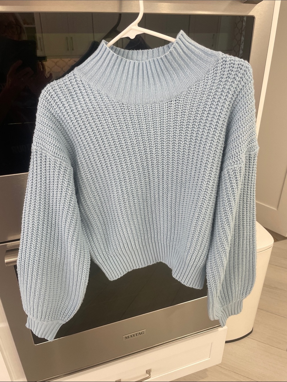 SHEIN Light Blue Ribbed Mock Neck Chunky Sweater